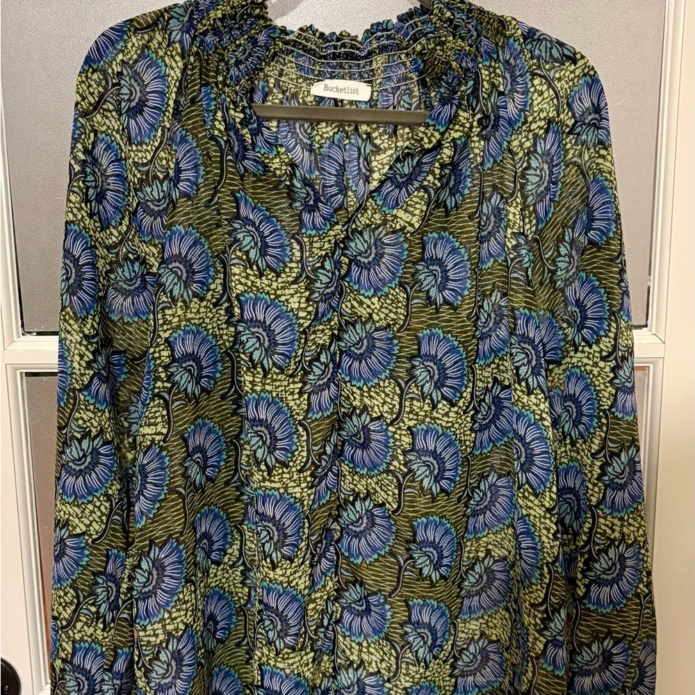 BUCKETLIST Blue and Green Patterned Blouse